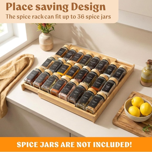 Bamboo Spice Drawer Organizer - Expandable 4 Tier Rack 12" to 24" WideShip Alone - Picture 3 of 8